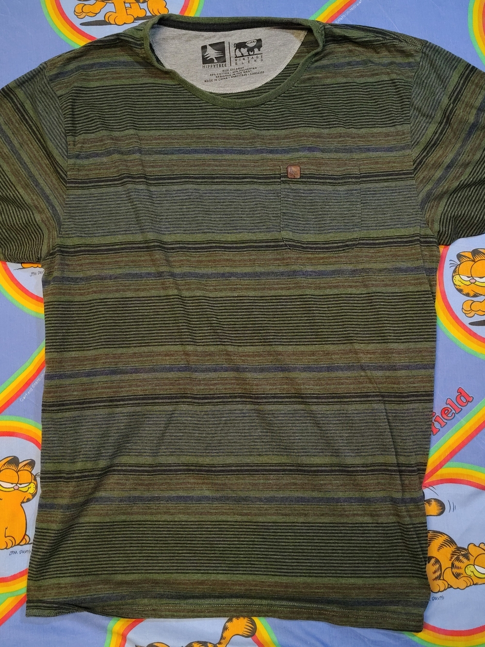 HippyTree Striped Pocket T-Shirt Mens XXL Green Brown Knit Vintage Blend Tee